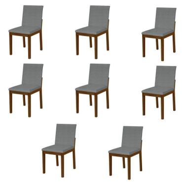 Imagem de Kit 8 Cadeiras De Jantar Estofadas Em Linho Cinza Base Madeira Maciça Imbuia Cinza