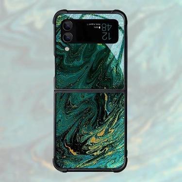 Imagem de Capa de telefone com padrão de pedra de jade verde esmeralda para Samsung Galaxy Z Flip 4 3 5G Filp4 capa de luxo mármore elegante capa à prova de choque, SMF, DLS106, para Galaxy Z Flip3