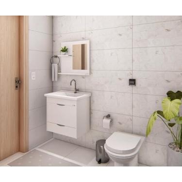 Imagem de Conjunto Gabinete de Banheiro Suspenso 1 Gaveta com Espelheira e Cuba Textura Branco