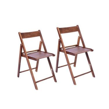 Imagem de Kit 2 Cadeiras De Madeira Maciça Imbuia Dobrável Para Bar  - Une Móvei