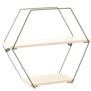 Imagem de Prateleira Decorativa Geométrica Hexagonal, Cor Verde Microtextura com Madeira Legno, Metaltru