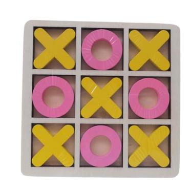 Imagem de Kokiya Jogo de tabuleiro de madeira Tic TAC Toe, jogo de mesa engraçado, jogos de quebra-cabeça nada e cruzes XO jogo de tabuleiro de xadrez para presentes, Amarelo Rosa