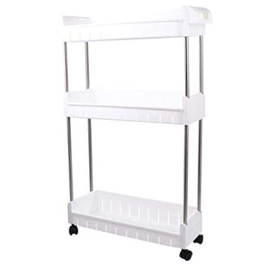 Imagem de HEMOTON Prato De Banheiro De Cozinha Carrinho De Lavanderia Fino Rack Fino Estreito Prateleiras Do Armário Rack Fino Para Banheiro Carrinho Vazio Rodízio Branco Estante Ultra Fino Plástico