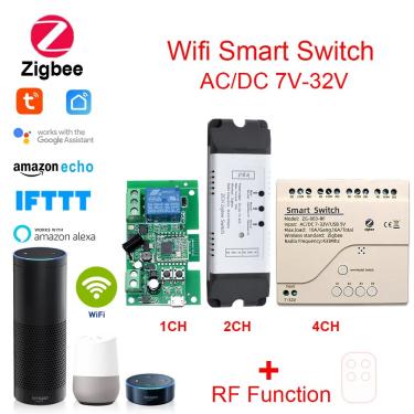 Imagem de Zigbee 3.0 1ch 2ch wifi módulo de relé dc 12v 24v 7v-32v rf interruptor inteligente trabalhar com