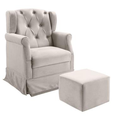 Imagem de Poltrona Cadeira de Amamentação Balanço e Puff Ternura Veludo Bege Marfim Speciale Home