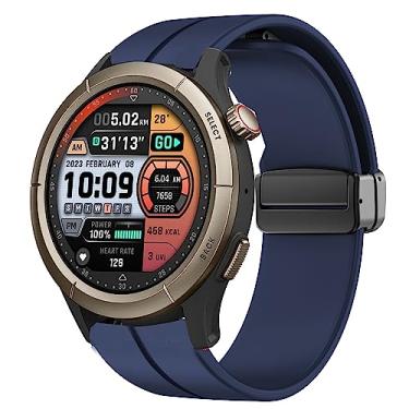 Imagem de Lamshaw Pulseiras esportivas de silicone macio de liberação rápida compatíveis com smartwatch Amazfit Cheetah, GTR, Falcon, Stratos (azul)