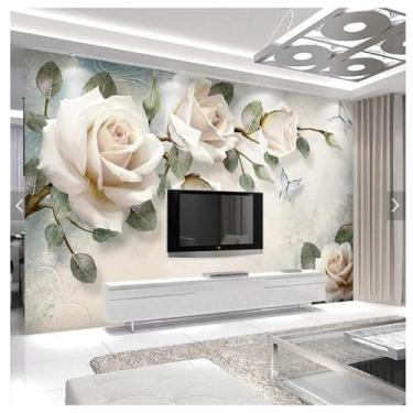 Imagem de TUYIFA Papel de parede de fundo de TV simples moderno flores magnólia sala de estar mural vídeo parede papel de parede sofá papel de parede (138''x100''(350x256 cm), pano de seda)