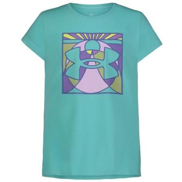 Imagem de Under Armour Camiseta de manga curta para meninas ao ar livre, gola redonda, logotipo e designs estampados, Turquesa radial, G