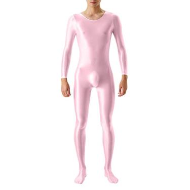 Imagem de Bodystocking masculino lingerie sexy malha bodysuit anexado meias collants babydoll roupa interior Roupa de dormir desatado Camisola Bata Trajes Urso de para sem alta C51-Rosa Medium