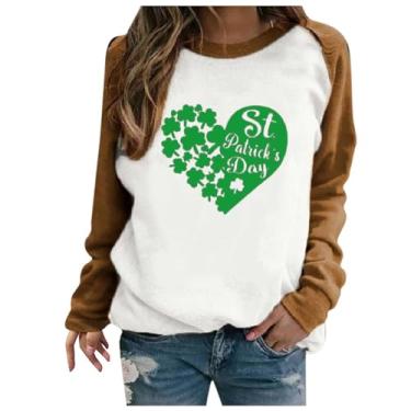 Imagem de Elogoog Camisetas femininas do Dia de São Patrício Plus Size com estampa de trevo de trevo de trevo camisetas regulares verdes, Café A, M