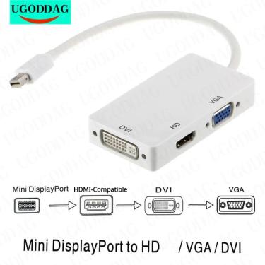 Imagem de 3 em 1 Mini Display Port Thunderbolt para DVI VGA HDMI-Compatível com 4K/1080p conversor cabo