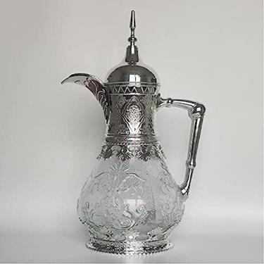 Imagem de Bule marroquino de 1600 ml, preservação de calor 24 horas, cafeteira oriental elegante para suco, leite, bule árabe com filtro de tampa para chá da tarde em casa, prata