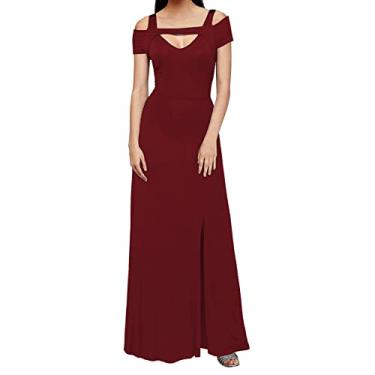 Imagem de Vestidos femininos sexy para coquetel, comprimento até o chão, decote em V, ombros de fora, vestidos de noite maxi vestidos elegantes, Vermelho, M