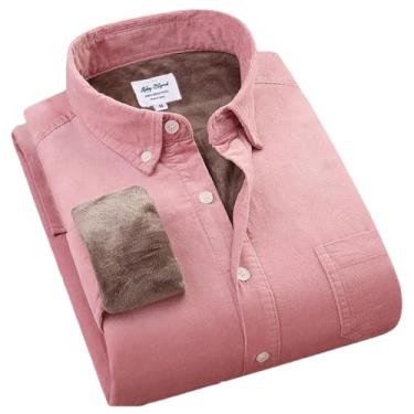 Imagem de Camisa masculina de veludo cotelê grosso de algodão quente, manga comprida, gola de botão, outono e inverno para homens, H-h-1610, P