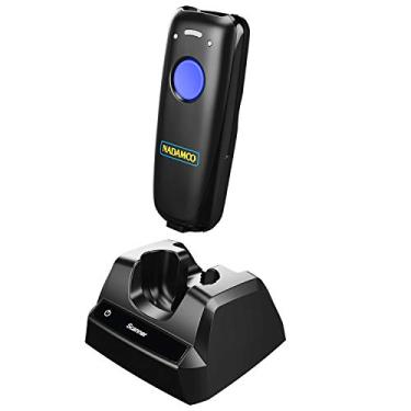 Imagem de NADAMOO Scanner de código de barras sem fio compatível com Bluetooth, com base de carregamento, leitor de código de barras portátil USB 1D para inventário, leitor de código de barras sem fio e com fio