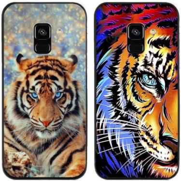 Imagem de 2 peças coruja lobo leão tigre gato pilha golfinhos pug husky cão dinossauro panda capa de telefone traseira gel TPU para Samsung Galaxy A5 2018 (tigre)