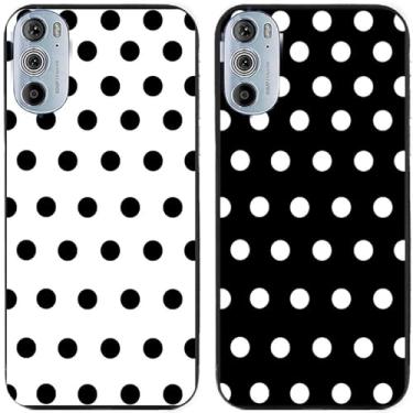 Imagem de 2 peças preto branco bolinhas impressas TPU gel silicone capa de telefone traseira para Motorola Moto todas as séries (Moto Edge 30 Pro)