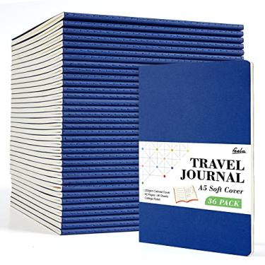 Imagem de Pacote com 36 Diário de capa macia para escrita, caderno de viagem em branco forrado Feela para mulheres e homens, cadernos com pauta para o trabalho, caderno de anotações, material escolar para negócios, 20,8 cm x 14 cm, A5, azul-marinho
