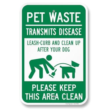 Imagem de SmartSign Placa Pet Waste Transmits Disease Clean Up After Your Dog - 30,5 cm x 45,7 cm, composto de alumínio de 120 mil (ACM), material reflexivo de grau de engenheiro, verde e branco