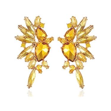 Imagem de Met-edianger Brincos vintage de strass retrô com pingente de gota de cristal grande para mulheres, Zinco, Vidro