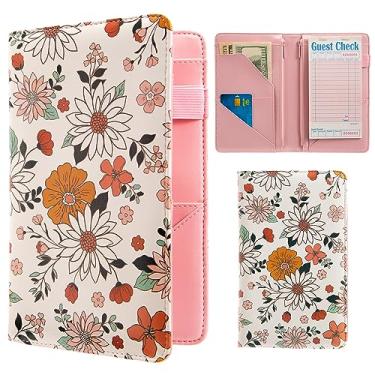 Imagem de Beceere Livro de servidor rosa, livros de servidor para garçonete, livro de garçonete com 2 bolsos com zíper, lindo livro de servidor, blocos de notas de servidor, livro de garçonete com bolso para dinheiro, avental de servidor (floral branco)