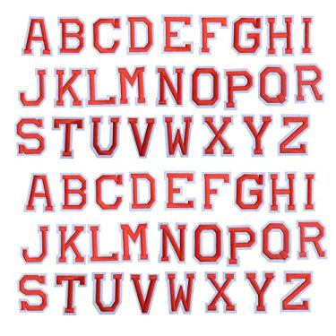 Imagem de Remendos de ferro em letras 52 peças letras do alfabeto bordado A-Z ou costurados para roupas, chapéus, jaquetas, tecido, camisetas, jeans, bolsas, sapatos (vermelho)