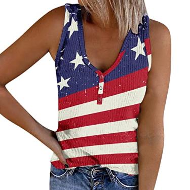 Imagem de Camiseta feminina sem mangas com estampa do Dia da Independência, gola V, camisa de malha sexy para férias de verão, Vermelho, GG