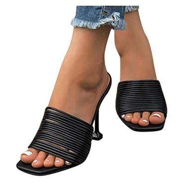 Imagem de Aniywn Sandálias femininas quadradas de bico aberto de salto agulha salto agulha sandálias acolchoadas de salto alto sapatos sociais, Preto, 37