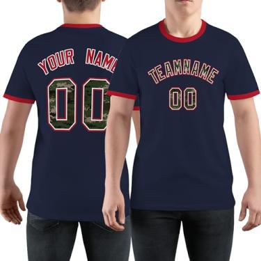 Imagem de Camiseta personalizada para homens e mulheres jovens manga curta beisebol futebol futebol personalizado impresso nome número, Azul-marinho/Vermelho-04, One Size