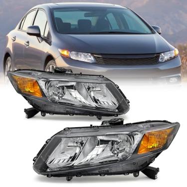 Imagem de AS Conjunto de farol compatível com Honda Civic 4Dr Sedan/2012-2015 Honda Civic 2Dr Coupe preto refletor âmbar lado do passageiro e do motorista