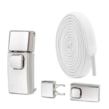 Imagem de Nenhum Laço Sapato Cadarços Imprensa Bloqueio Inserir Cadarços Fixos Sem Laços Elásticos Tênis Criança Adulto Cadarço Plano Para Sapato(White)