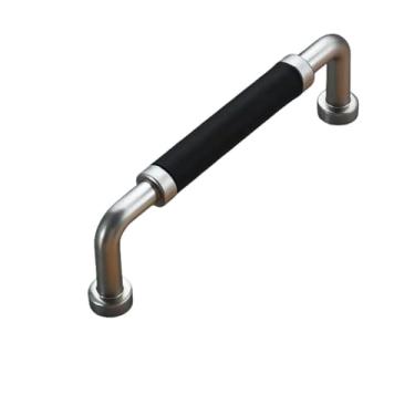 Imagem de Puxadores de gaveta para móveis de armário Puxadores de cozinha para maçaneta de porta de armário Maçaneta de cozinha Derme de couro Liga de zinco, couro preto, 96