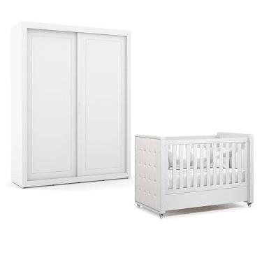 Imagem de Berço Americano com Capitonê New Boucle e Guarda Roupa Tutto New 2 Portas Branco Acetinado - Matic