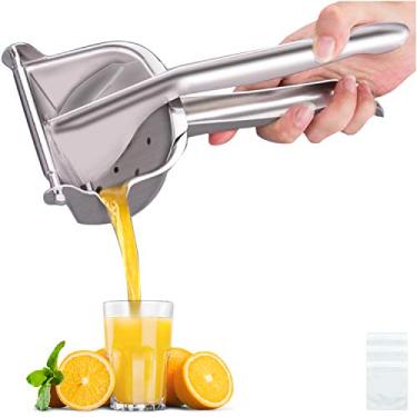 Imagem de Espremedor de limão de aço inoxidável real, espremedor de frutas cítricas, prensa manual, extrator de suco, prensador de suco de laranja e limão - bônus de 50 sacos de filtro