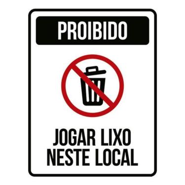 Imagem de Kit 3 Placas Proibido Jogar Lixo Neste Local Com Ícone 36X46