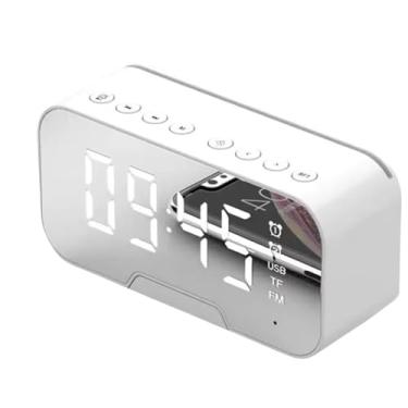 Imagem de Caixa de Som com Alto Falante Bluetooth, Tela Espelhada Portátil e Compacto com Led Luminoso, Alarme Duplo, Display de Temperatura, Temporizador de Sono (Branco)