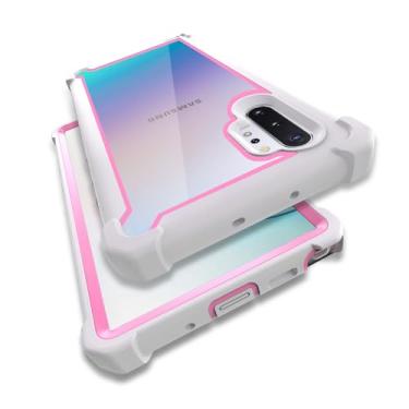 Imagem de Capa KSELF para Samsung Galaxy Note 10 Plus com protetor de tela, capa traseira de acrílico à prova de choque com camada dupla híbrida e proteção total para Galaxy Note 10 Plus 5G 6,8 polegadas (rosa branco)