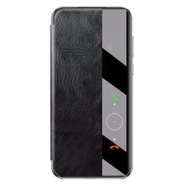 Imagem de HAO RIYLN Capa de couro genuíno para Huawei Pura 70 Ultra/70 Pro +/70 Pro/70, janela de visão clara, capa protetora de luxo, preta, 70 Pro
