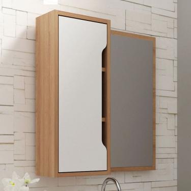 Imagem de Armário de Banheiro 1 Porta com Espelho Bn3648 Amêndoa/Branco - Tecno Mobili