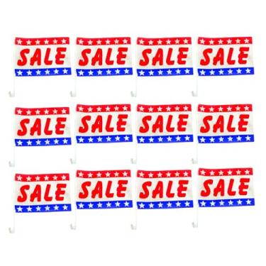 Imagem de Julysgift Pacote com 12 bandeiras patrióticas para janela de carro, 30,5 x 43,3 cm, unilateral, bandeiras publicitárias para promoção de marketing de revendedor de automóveis (bandeira de venda