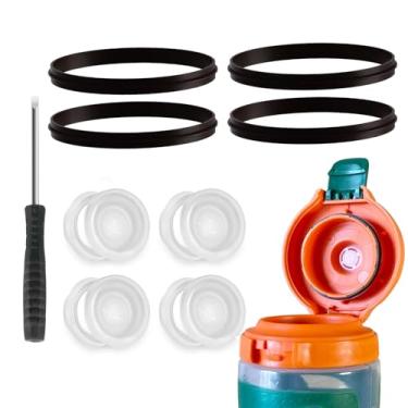 Imagem de Válvulas de distribuição e juntas de substituição compatíveis com garrafa de água Gatorade GX - 4 peças de vedação, 4 peças de válvula de silicone e inserção de plástico com chave de fenda, para