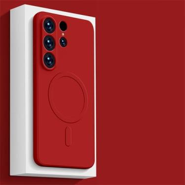 Imagem de Capa de carga magnética sem fio de silicone líquido para Samsung S24 S23 Ultra S22 S21 Plus FE A15 A35 A55 A05S Capa traseira à prova de choque, vermelha, para Samsung S24