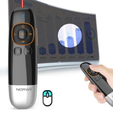 Imagem de Norwii Clicker de apresentador ergonômico sem fio N86s para tela de TV LCD LED com ponteiro digital, clique de apresentação de mouse para PowerPoint, clicker de apresentador com ampliação de realce
