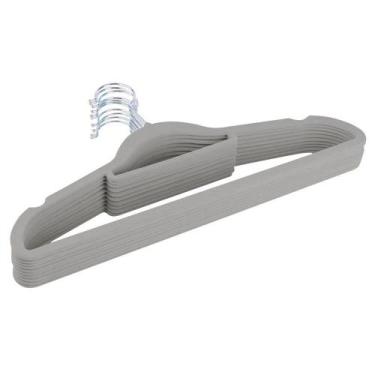 Imagem de Kit 10 Cabides De Veludo Ultrafinos Antideslizante Slim Cinza - GLOBAL