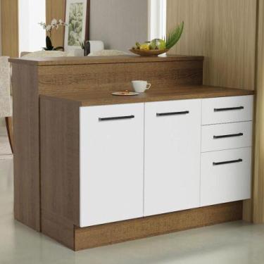 Imagem de Ilha de Cozinha com Bancada e Balcão 120 cm Agata Madesa, Rustic/Branc