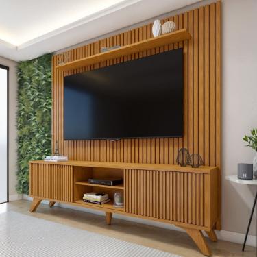 Imagem de Conjunto Rack Gaia 218cm com Painel Ripado para Tv de até 75 Polegadas Paris Naturalle