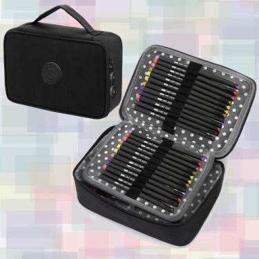 Imagem de Estojo Escolar Feminino Quadrado Oxford Tactel Grande Com Divisórias L