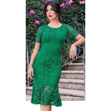 Imagem de Vestido Midi de Renda Com Babado  Sino Mangas Curtas - Vina Vest, Verd