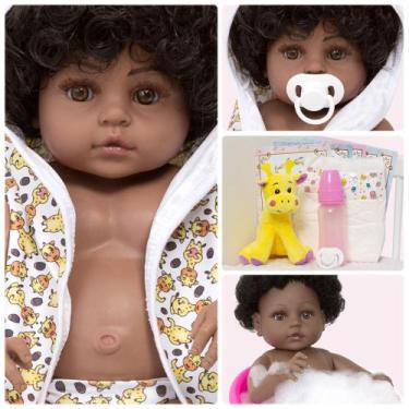 Imagem de Bebe Reborn Menina Negra Girafinha Corpo Silicone Pode Banho - Cegonha