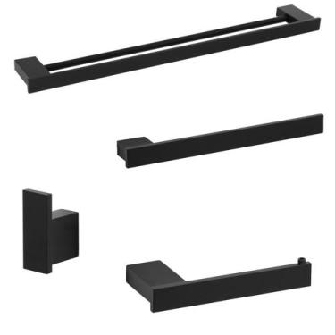 Imagem de Kit 4 Acessórios De Banheiro Preto Toalheiro Duplo F.Master - Fassin S